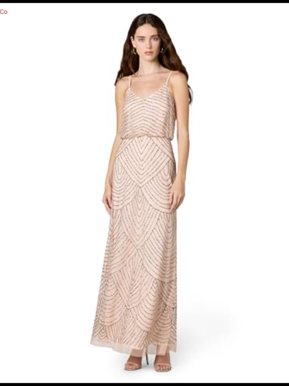 Long Blouson Beaded Sequin Evening Gown V-Neck Sleeveless Formal Dress